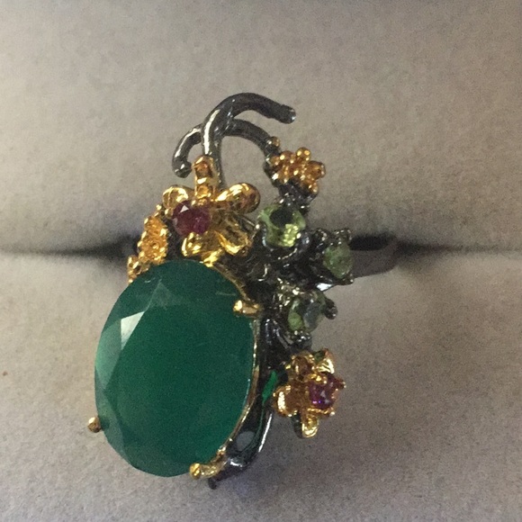 NATURAL Aventurine Peridot Garnet SS 925 RING - Picture 7 of 13